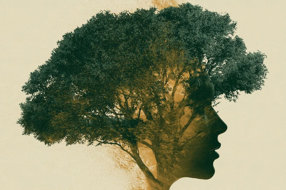 Gestalt surrealism portrait with tree silhouette