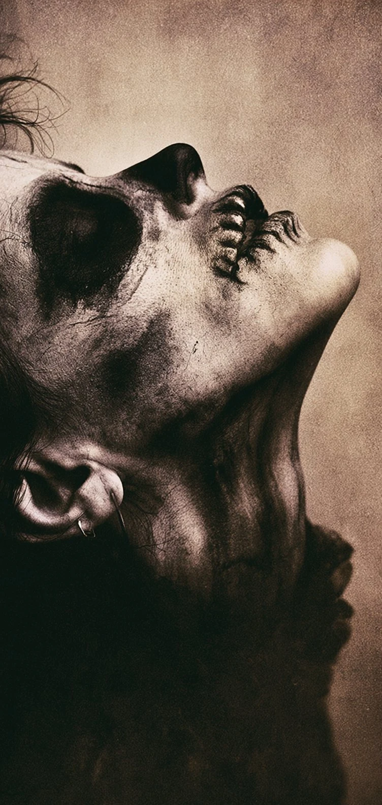Sepia horror skull makeup portrait on textured