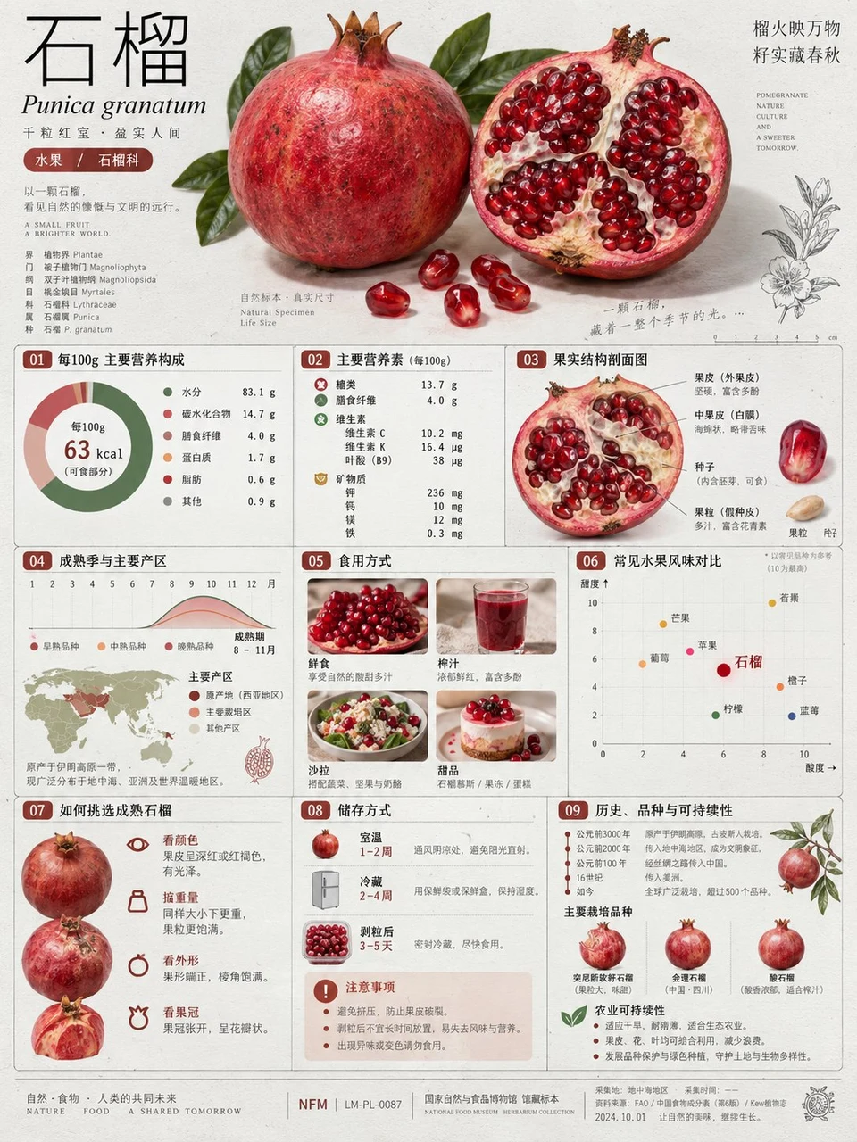 Pomegranate botanical encyclopedia infographic