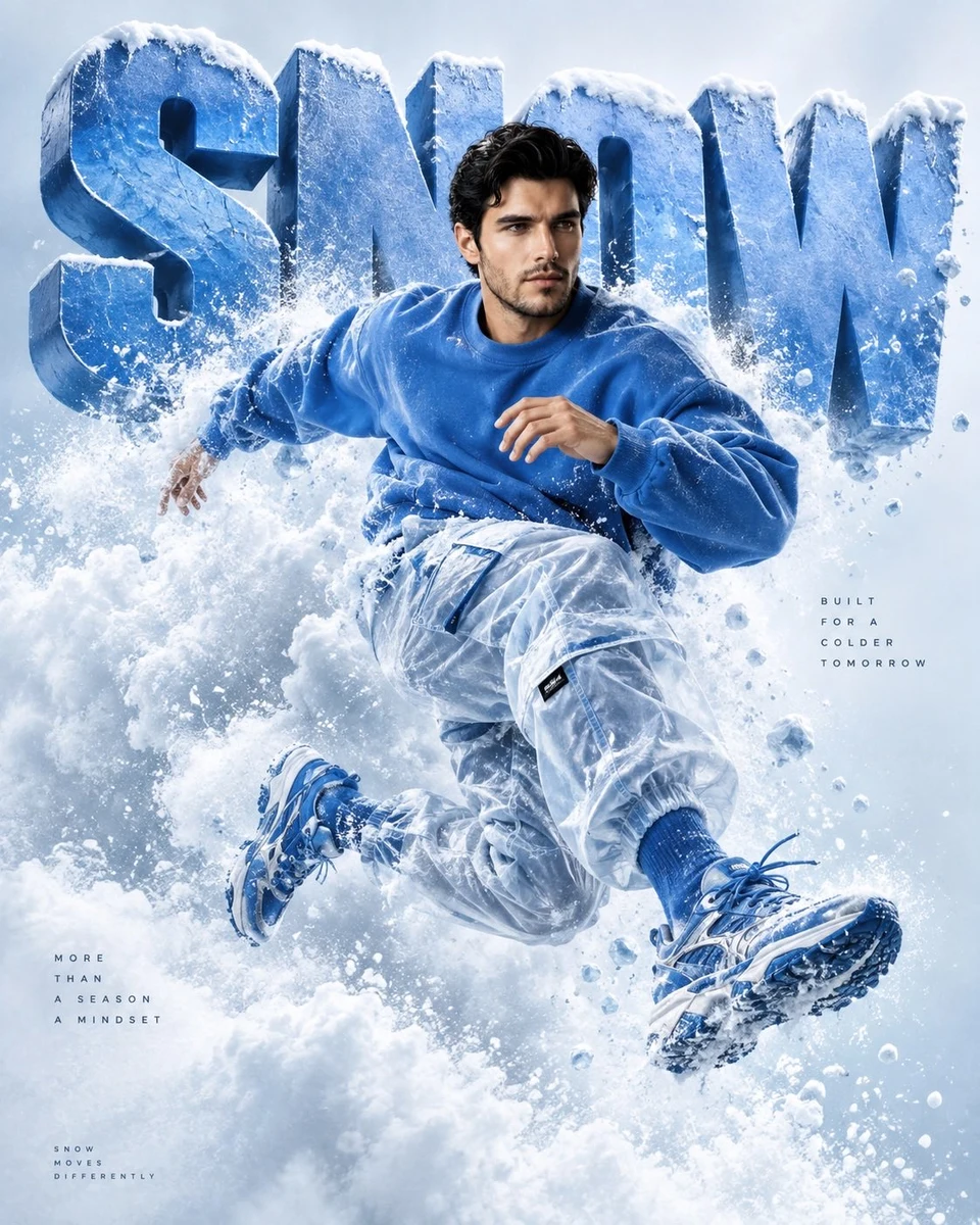 premium blue winter fashion campaign poster with