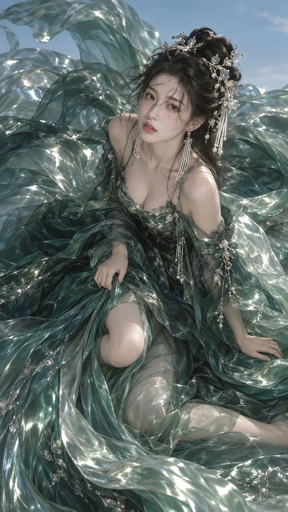 Cinematic fantasy portrait of East Asian goddess in