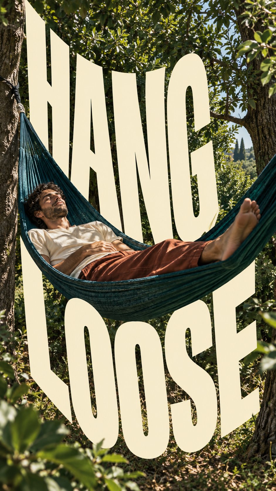 editorial poster relax in hammock typography