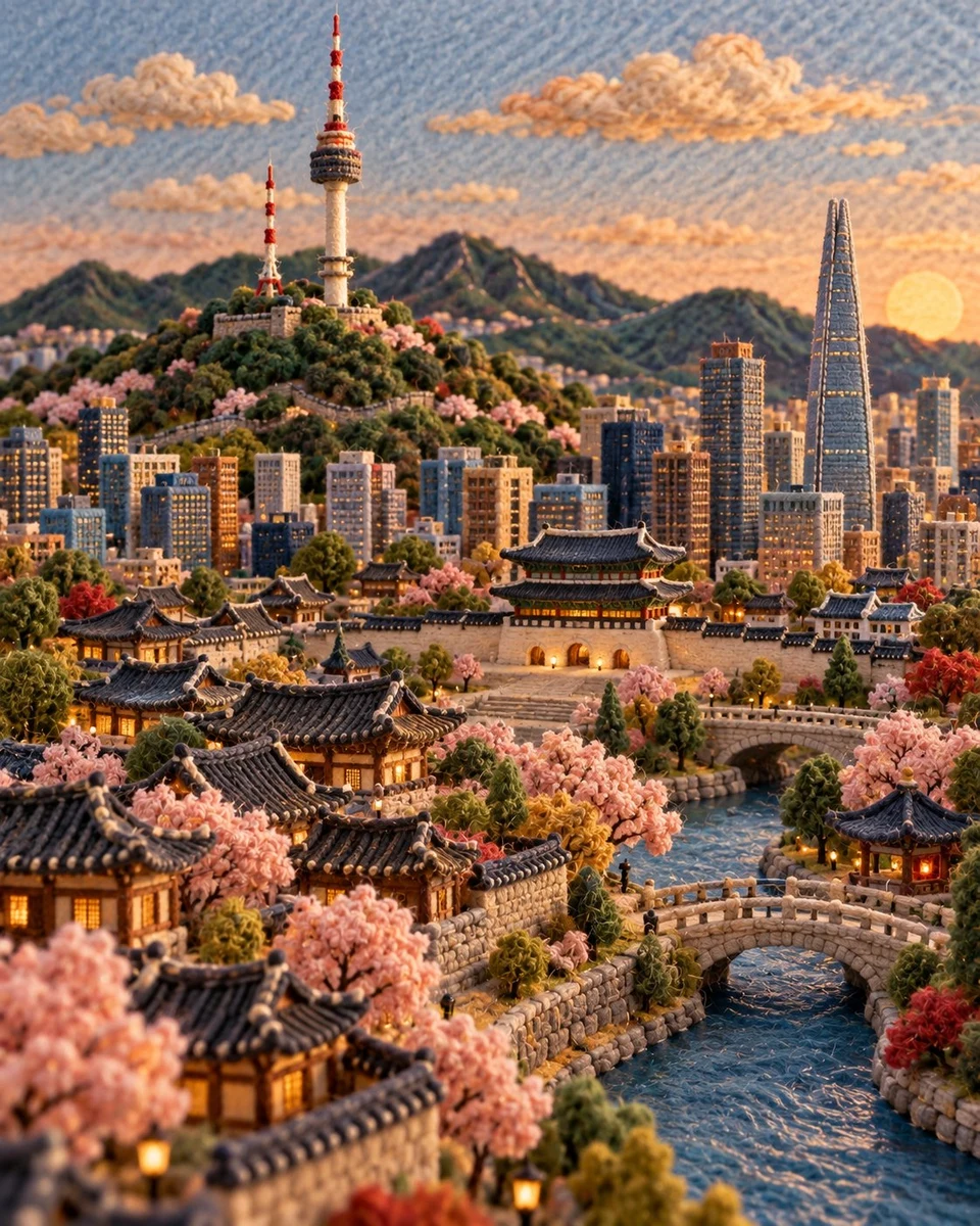 Miniature Seoul Cityscape with N Seoul Tower