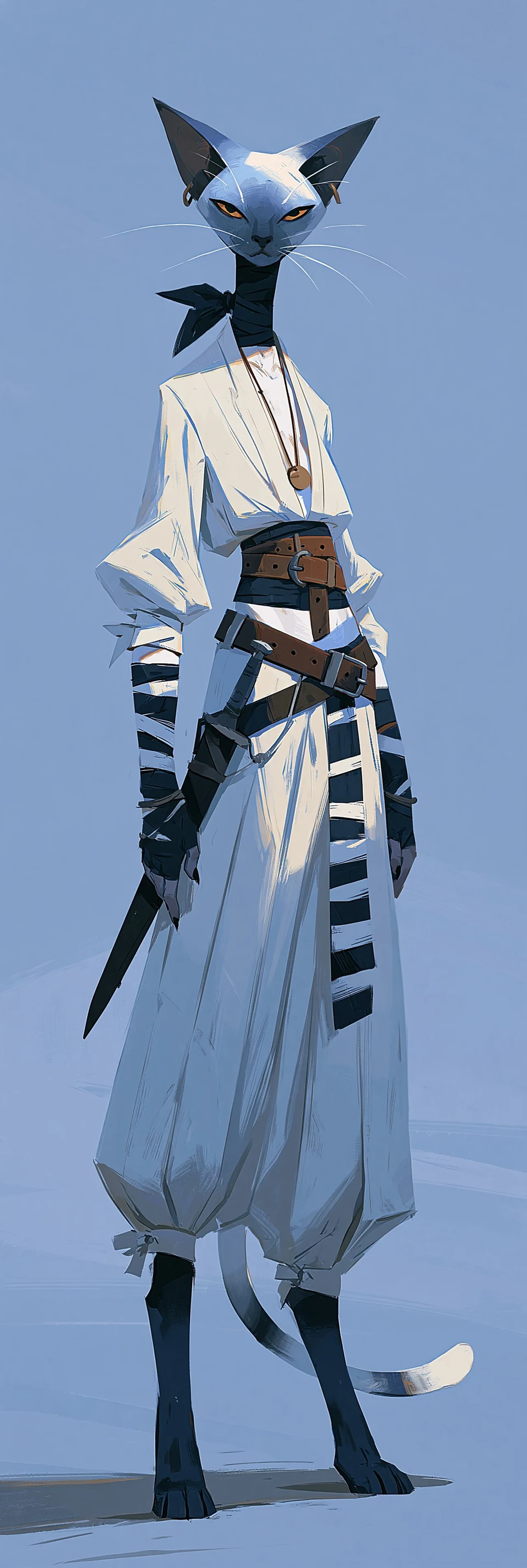 Anthropomorphic cat warrior character concept art