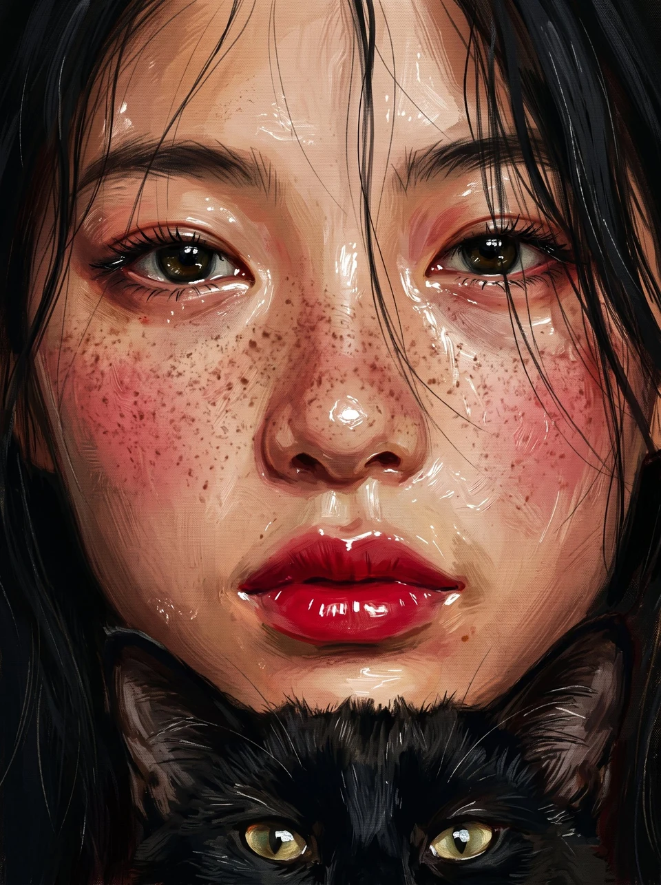 detailed digital oil painting of young woman with