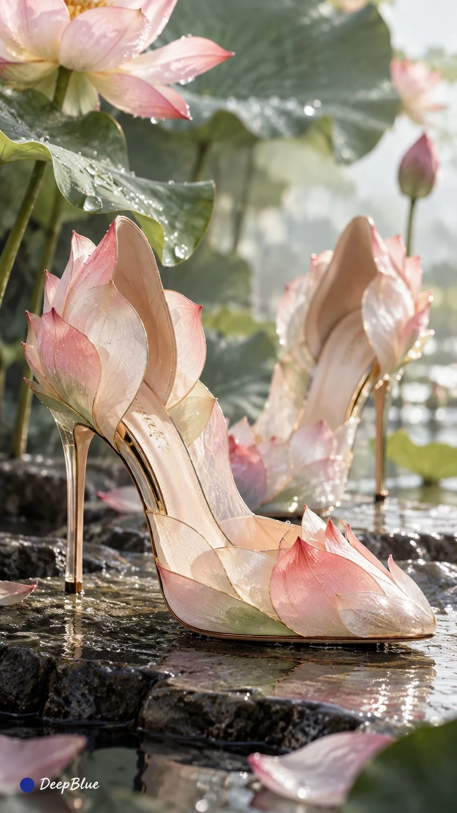 Lotus petal high heels in pond