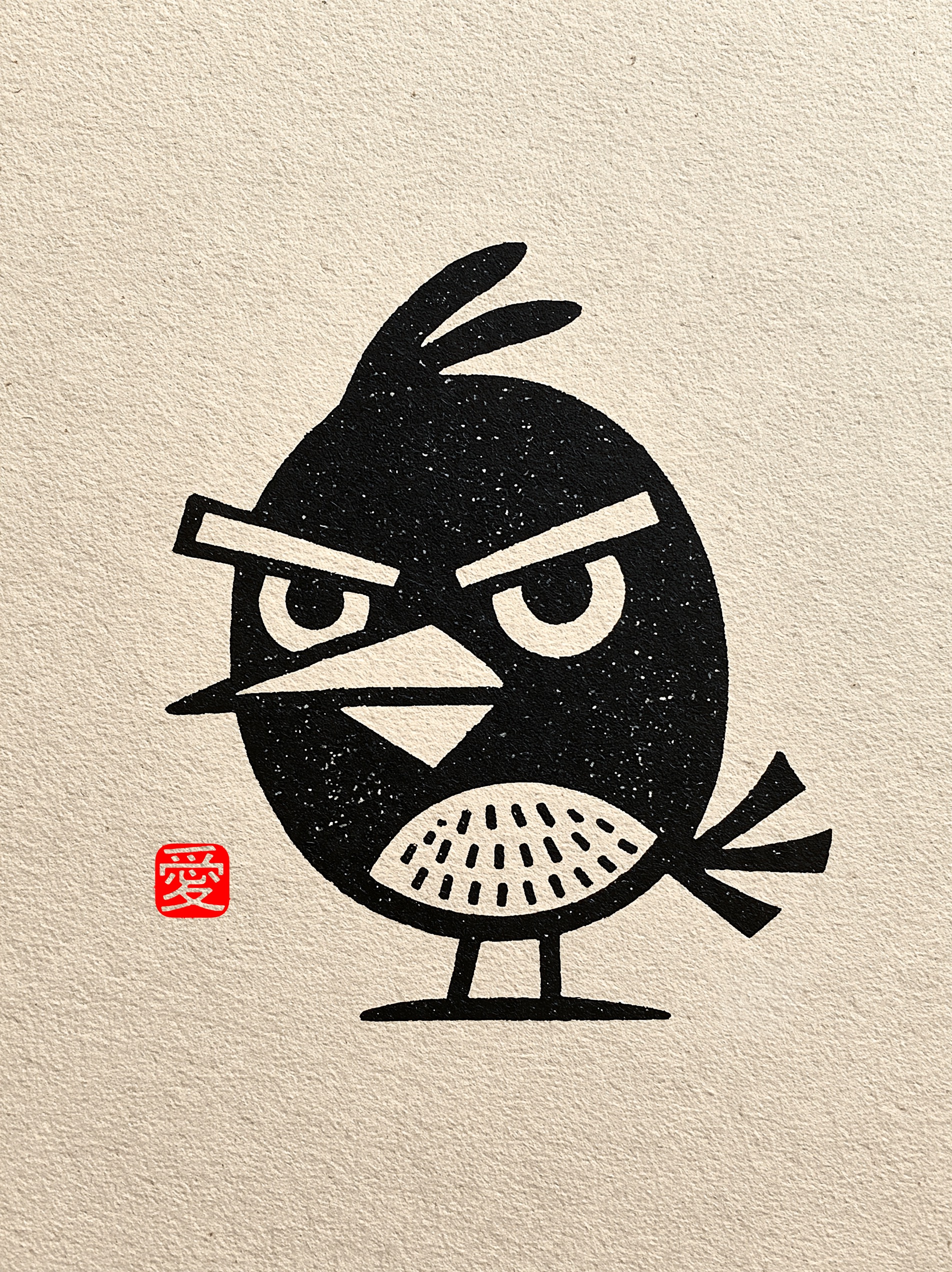 Japanese woodblock style Angry Birds character with