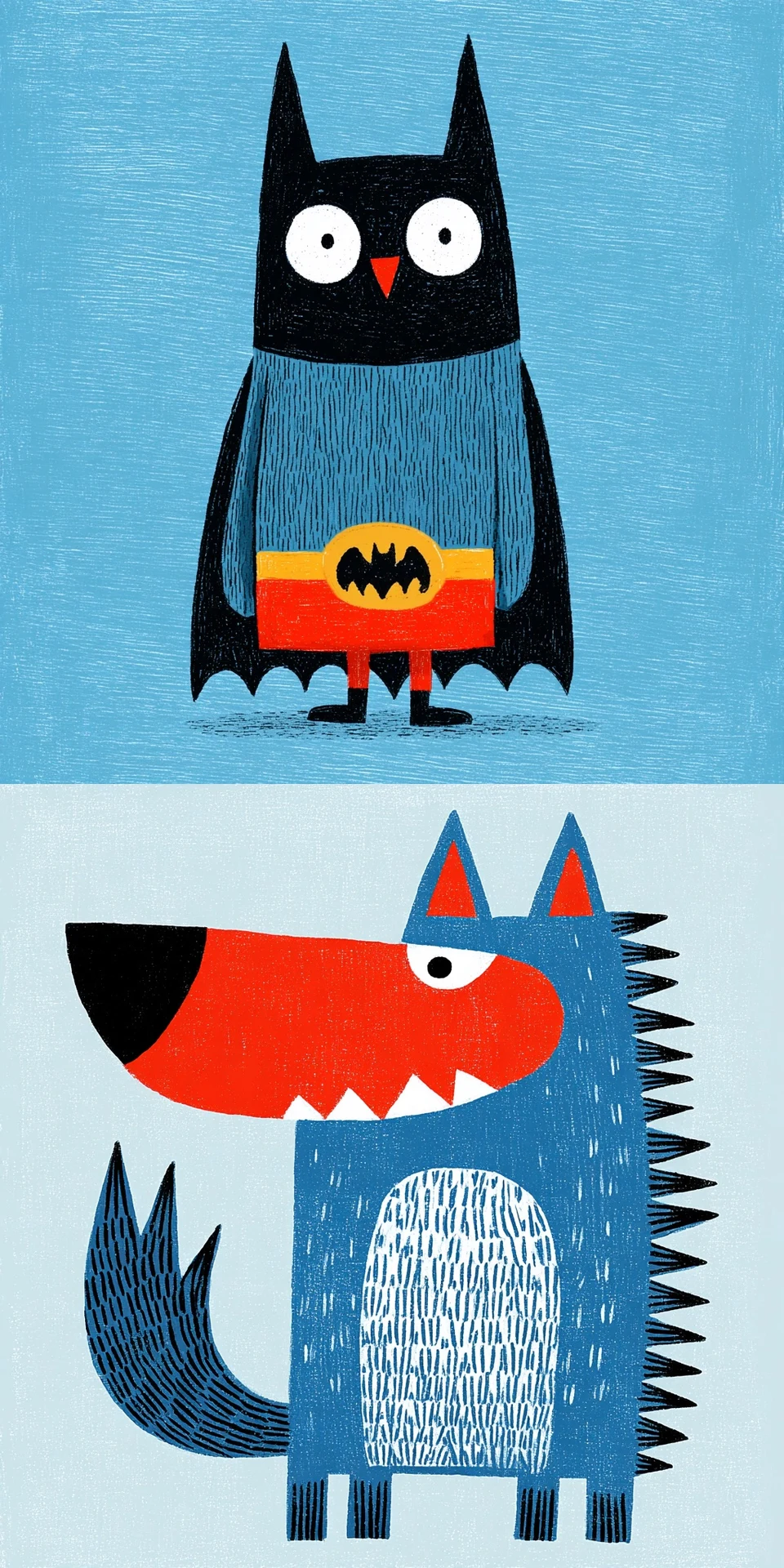 Hand-painted canvas style Batman and wolf