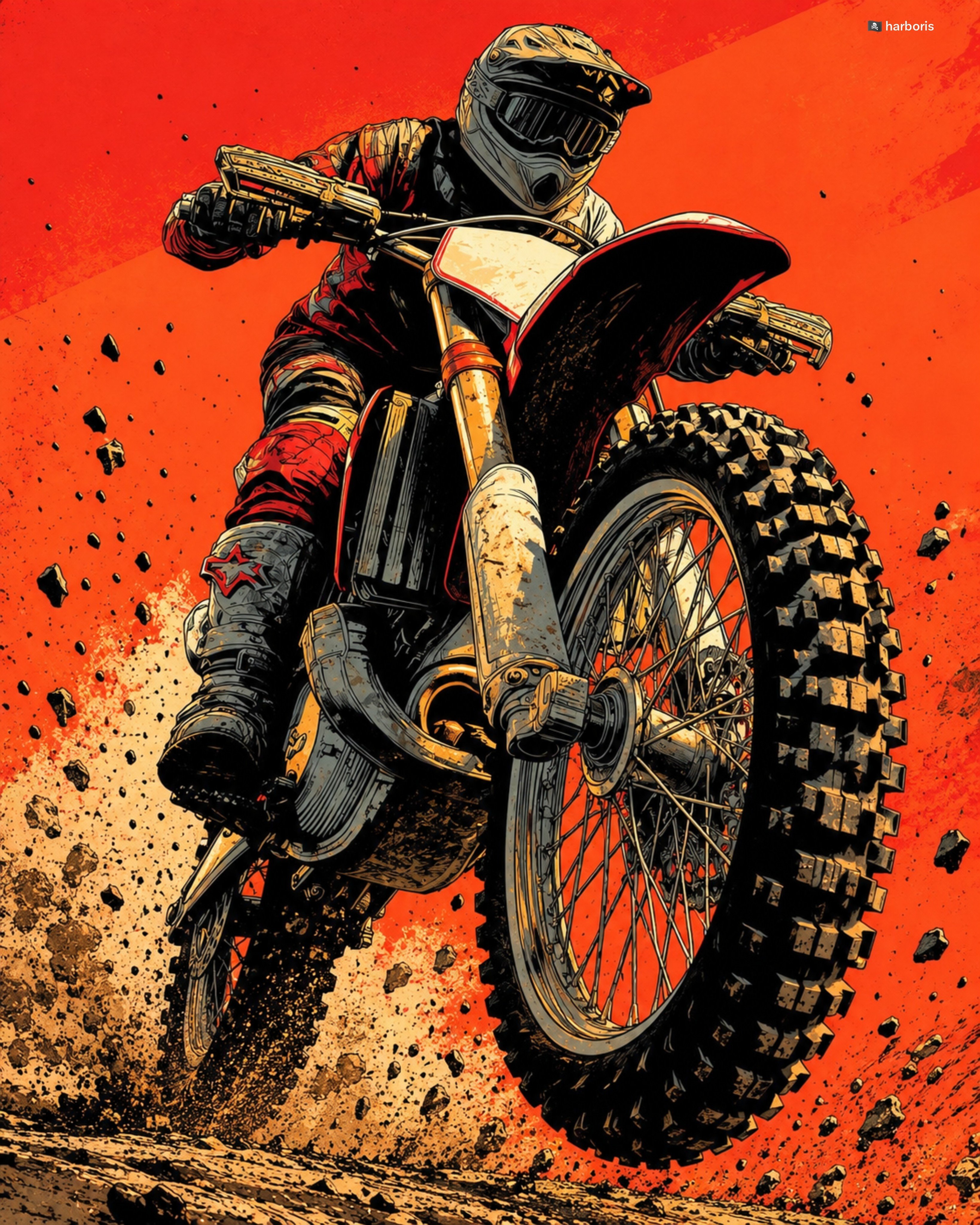 Motocross Rider Wheelie Editorial Illustration