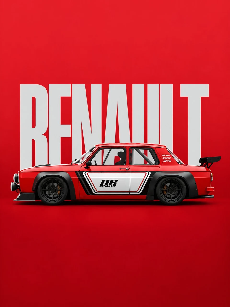 Classic red Renault 5 Turbo rally car minimalist