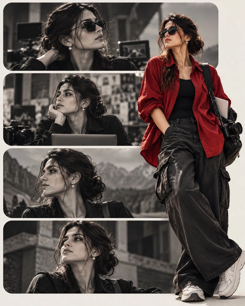 Editorial collage portrait of confident woman in