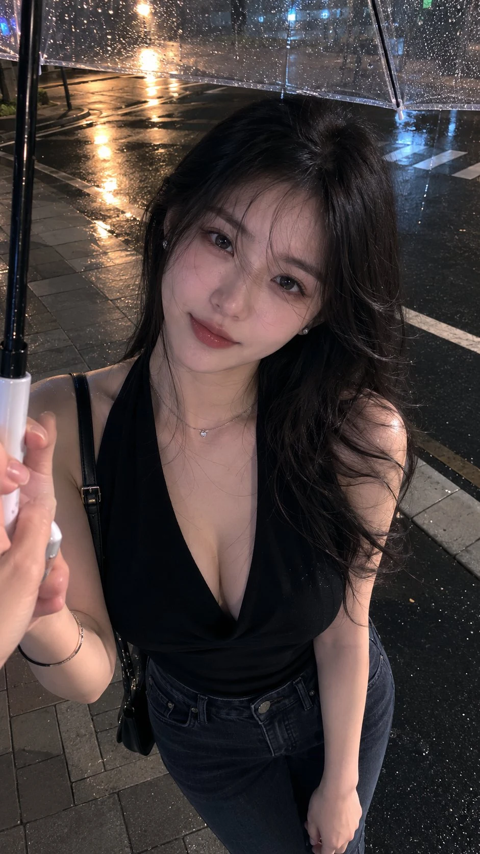 Night Date Portrait Under Clear Umbrella