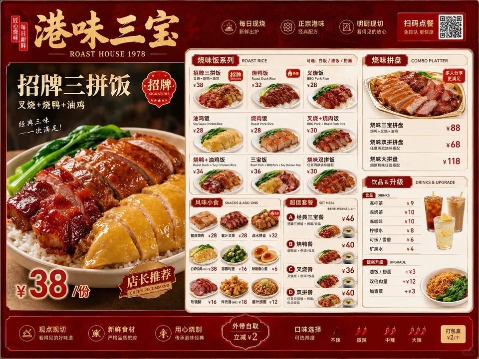 Hong Kong Style Roast Meat Restaurant Menu Board