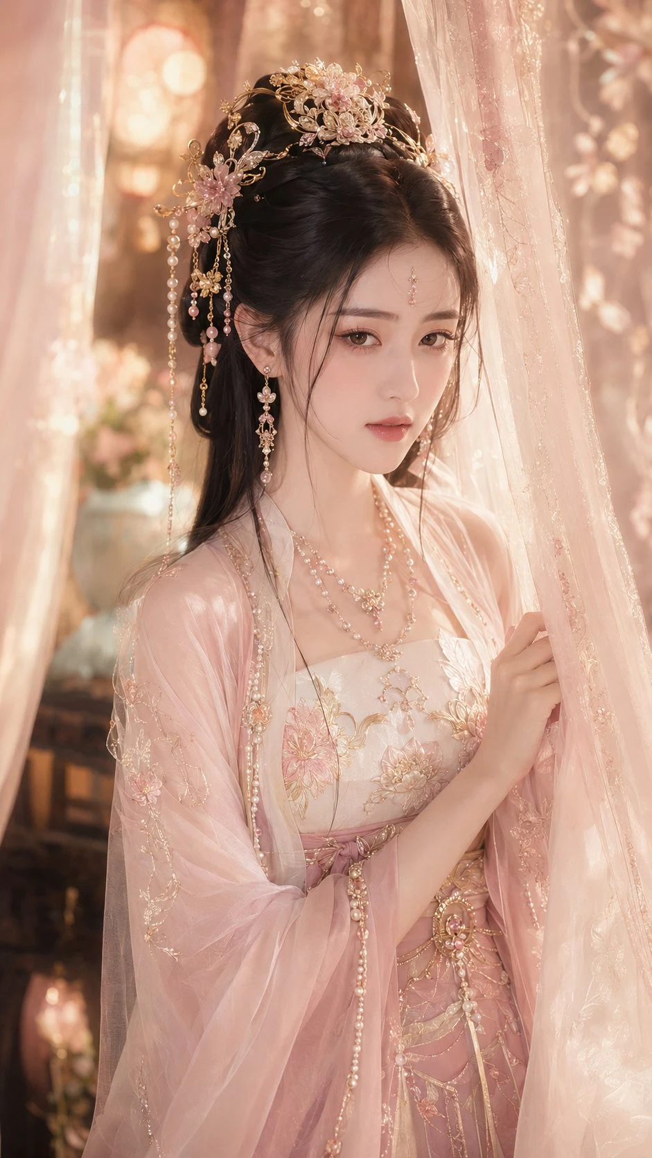 Elegant Ancient Chinese Fantasy Woman in Pink Hanfu
