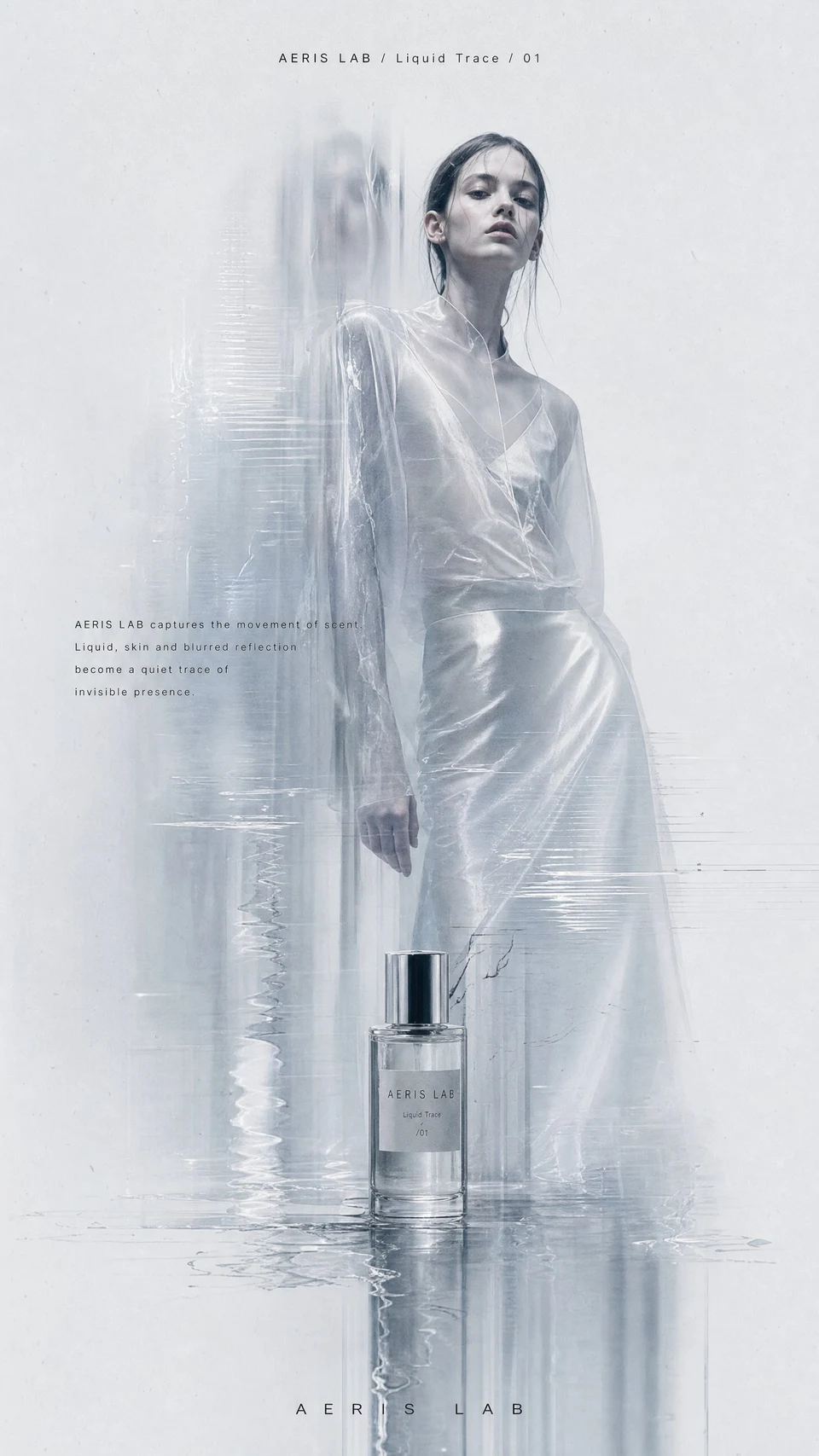 experimental fashion poster with perfume bottle