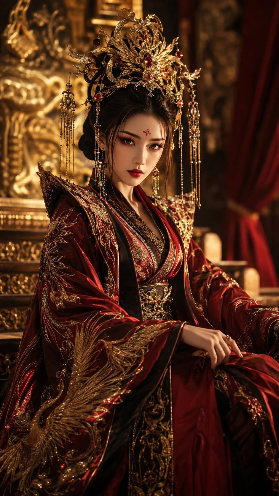 Fantasy Xianxia female lead in red phoenix robes