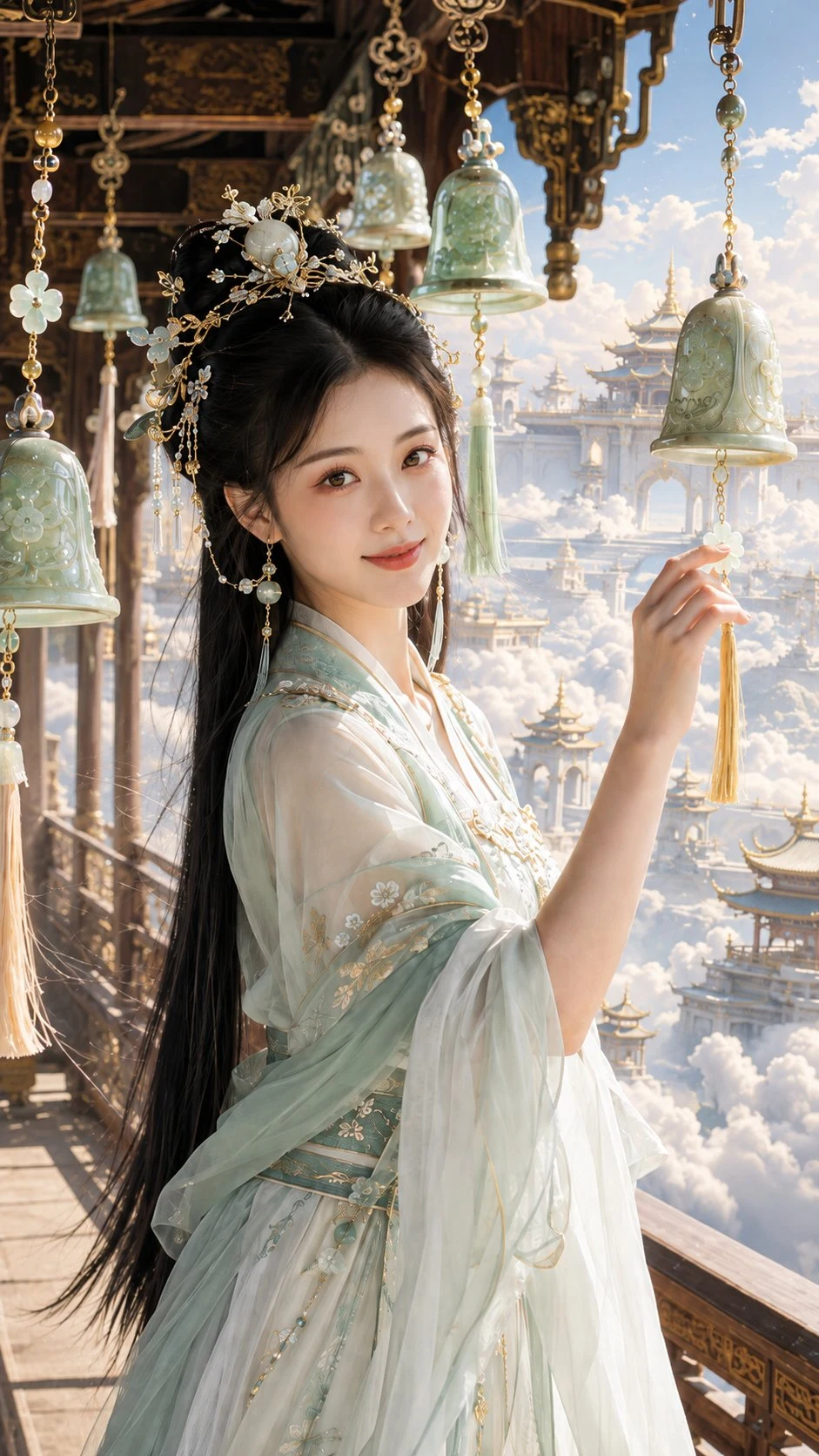 Ethereal Xianxia heroine in jade hanfu