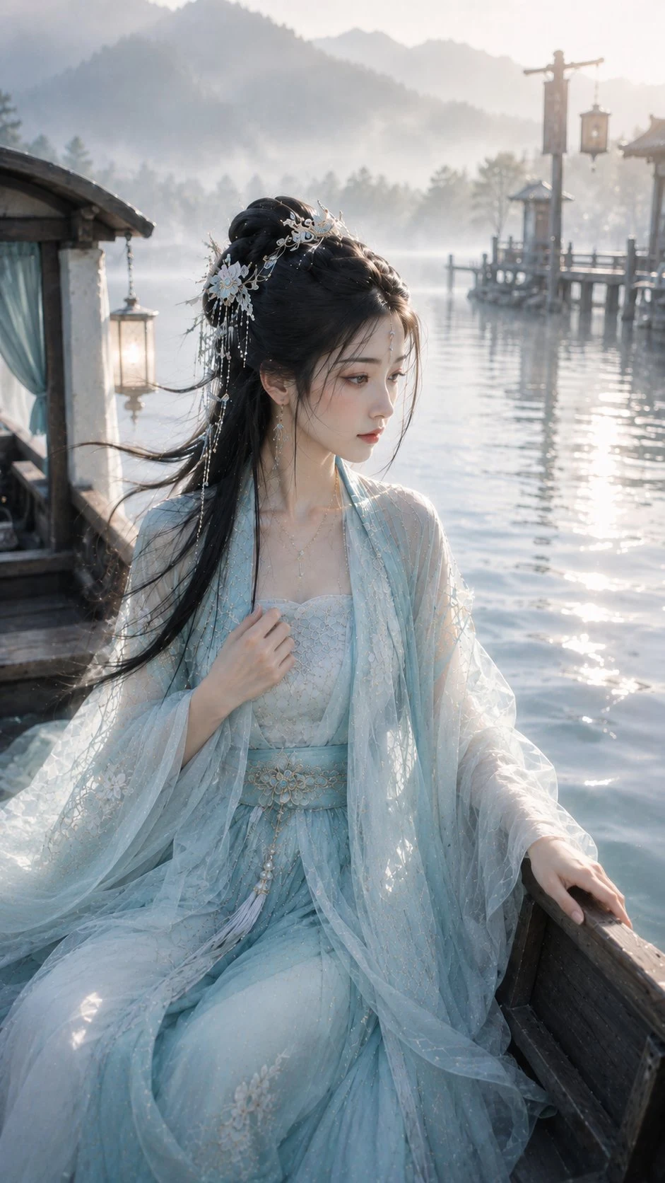 Eastern fantasy portrait of elegant woman in blue