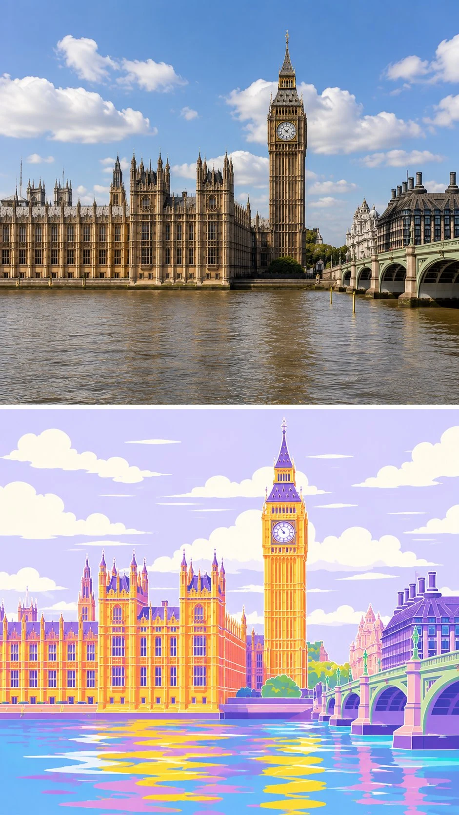 Big Ben before and after spot color graphic filter
