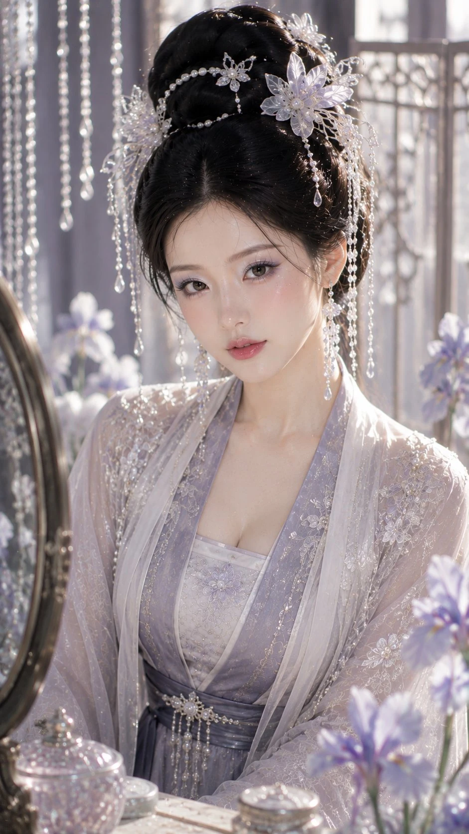 Elegant Eastern woman in lavender traditional attire