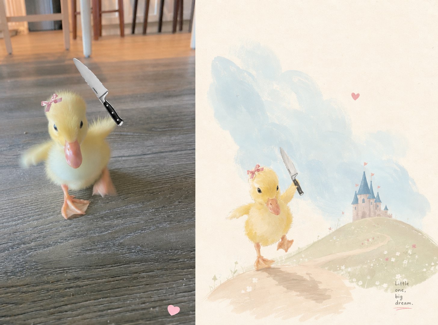Cute Duckling With Knife Illustration Poster