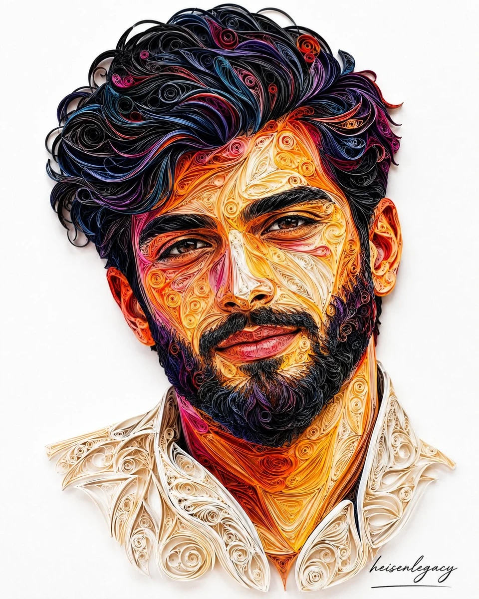 Ultra-detailed quilling paper art portrait of a