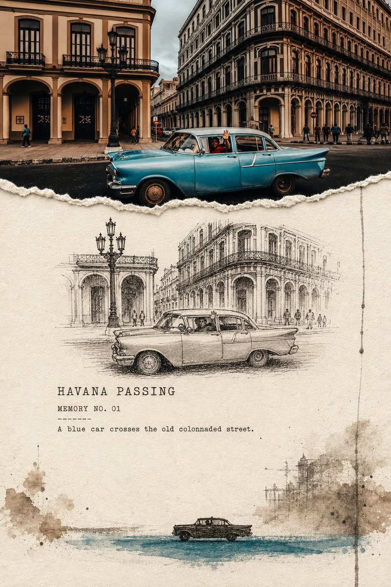 Havana Travel Memory Poster With Tearing Border And
