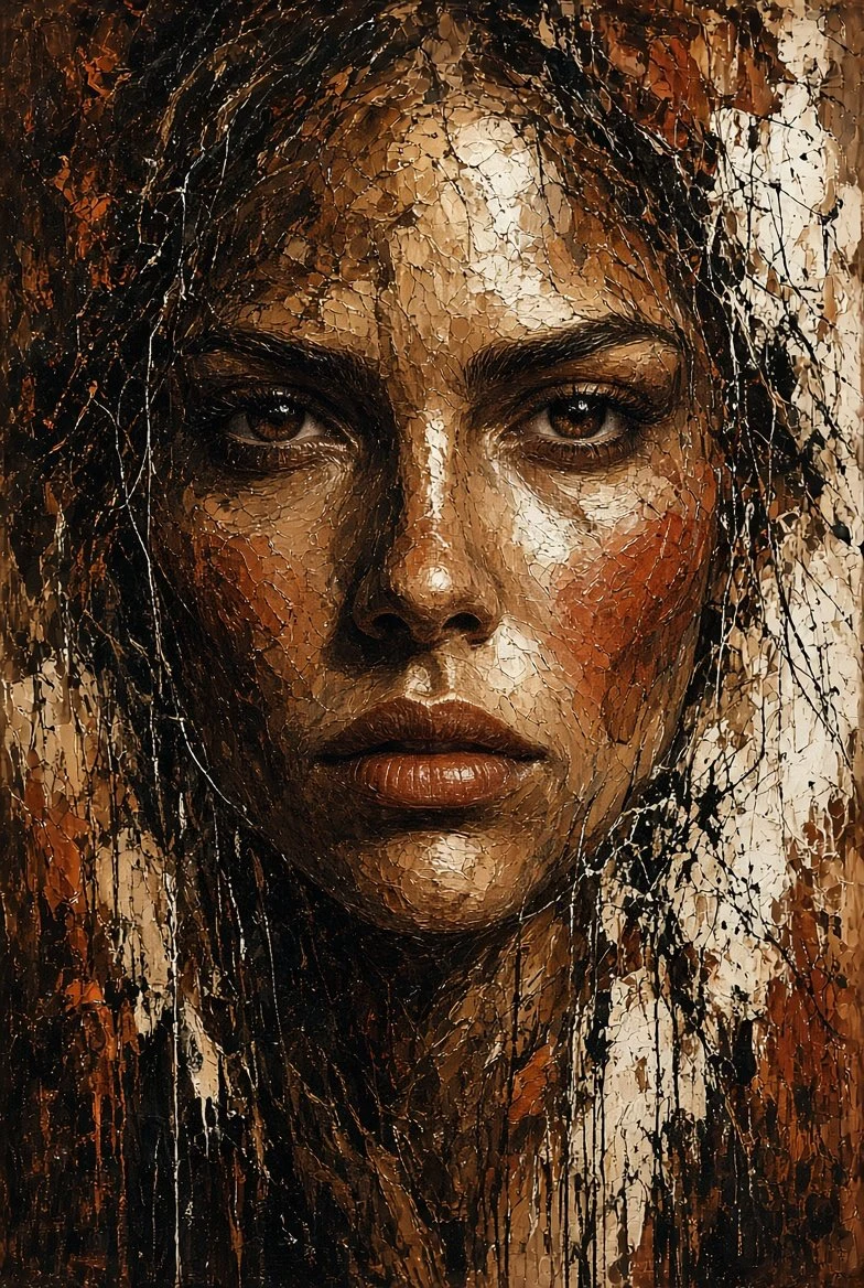 Impasto oil portrait of an intense woman
