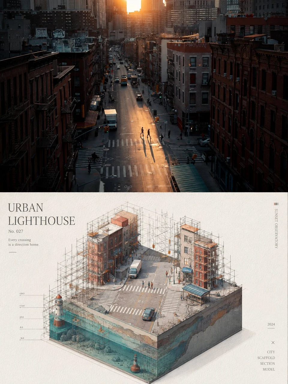 Urban Lighthouse Architectural Poster