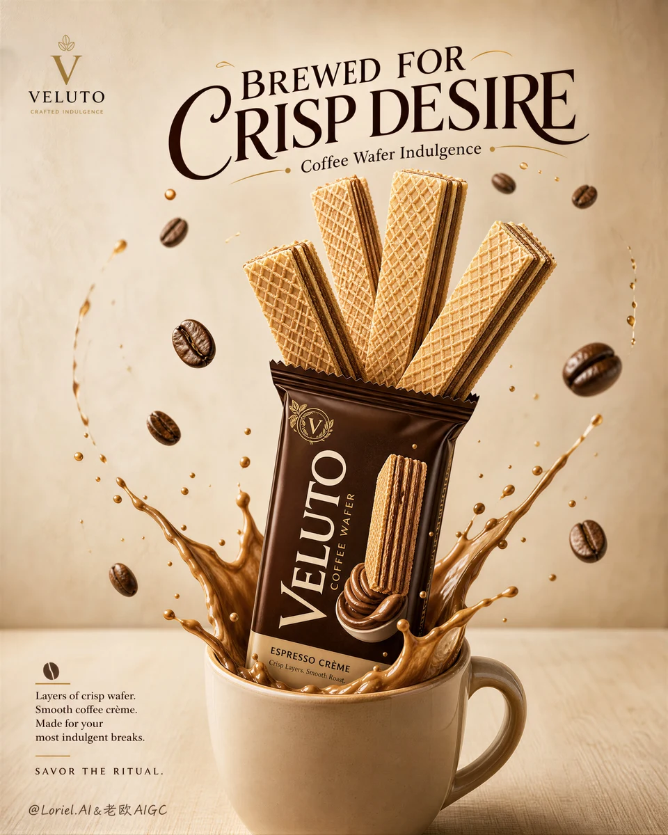 Premium coffee wafer snack advertising poster with
