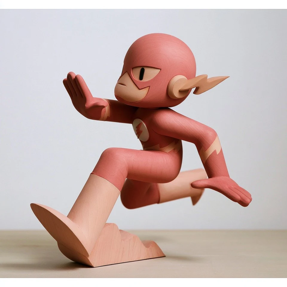 minimalist wooden flash hero figurine on neutral