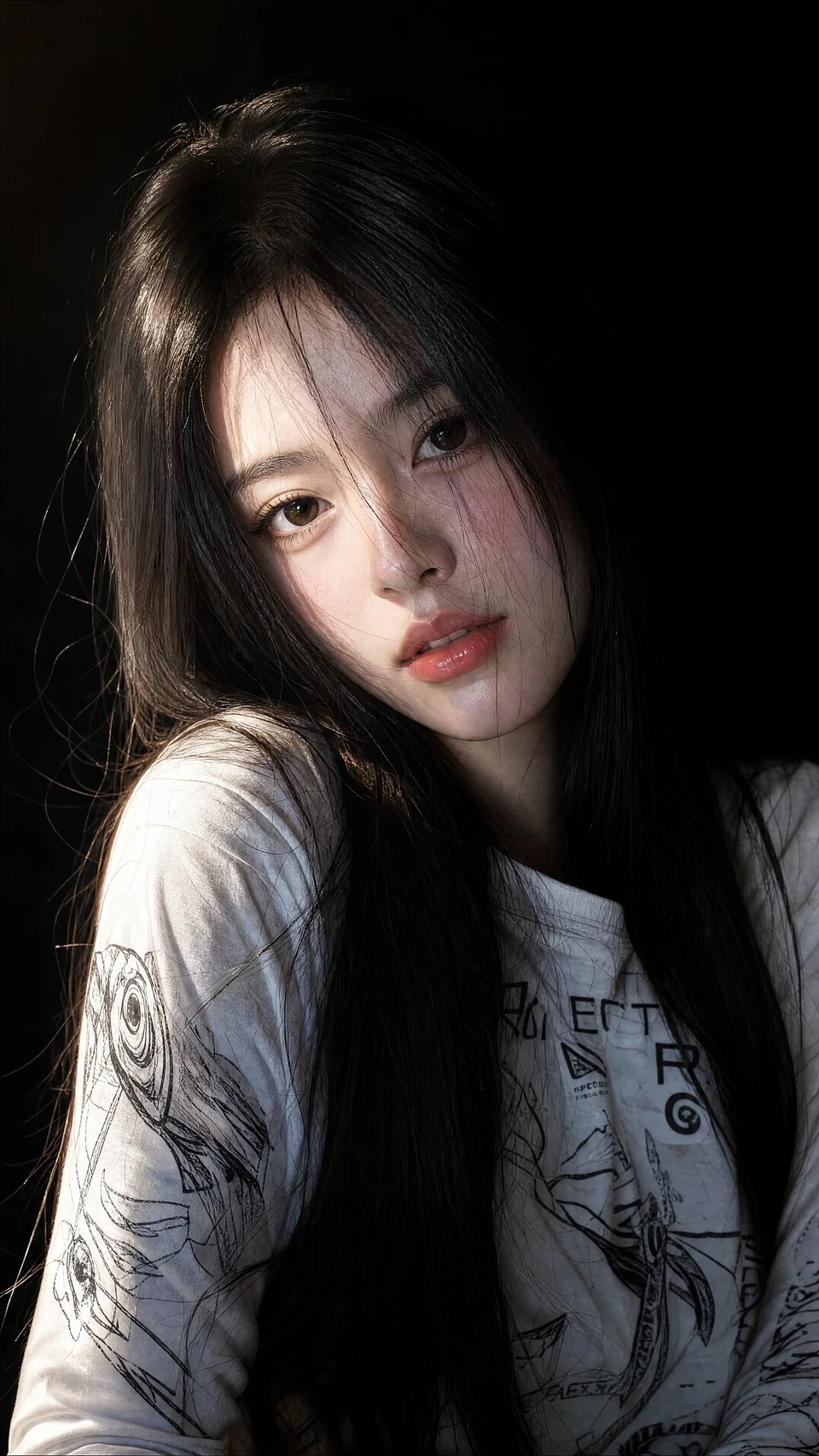Portrait of an East Asian woman with dramatic side