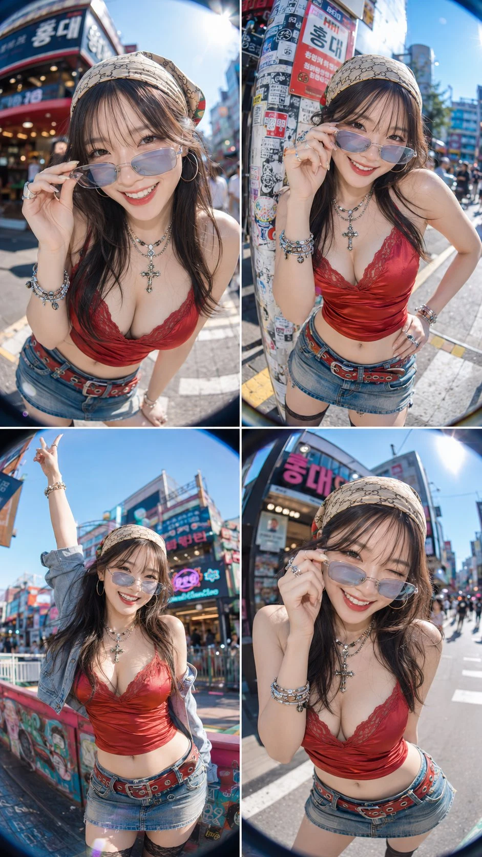 Y2K Fisheye Portrait Seoul Street Fashion Grid