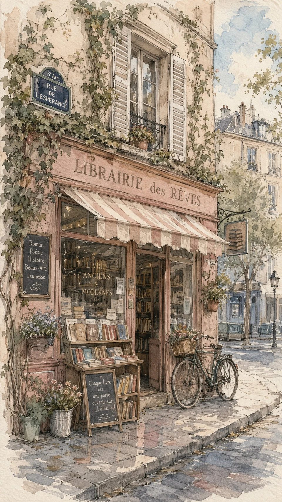 Watercolor Bookstore Illustration