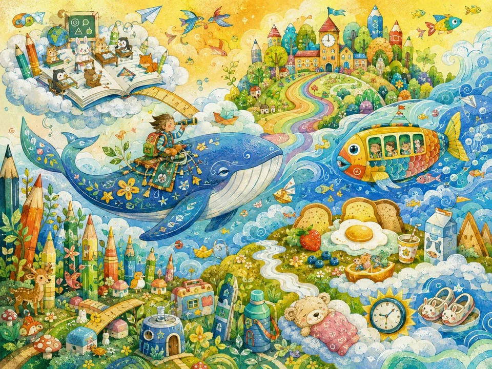 whimsical watercolor dream adventure illustration