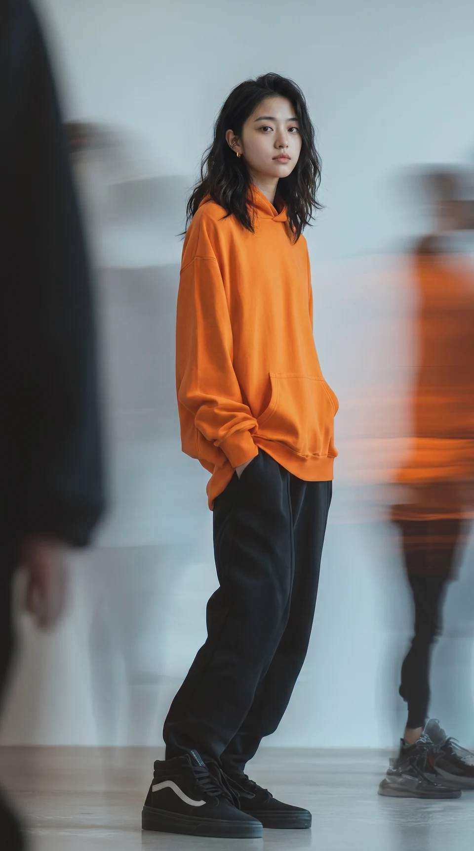 Editorial fashion portrait of a young woman in an