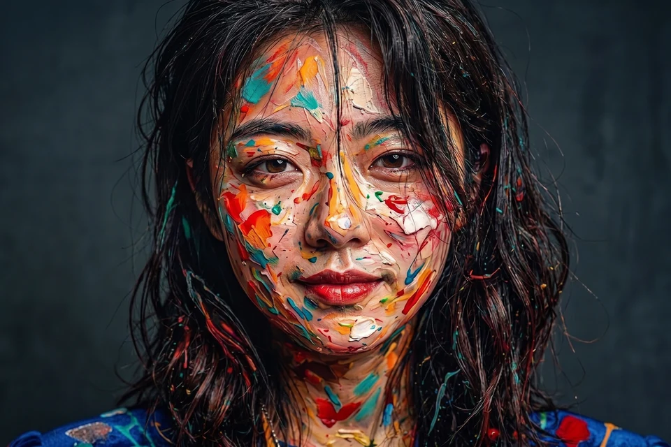 colorful paint covered portrait cinematic studio