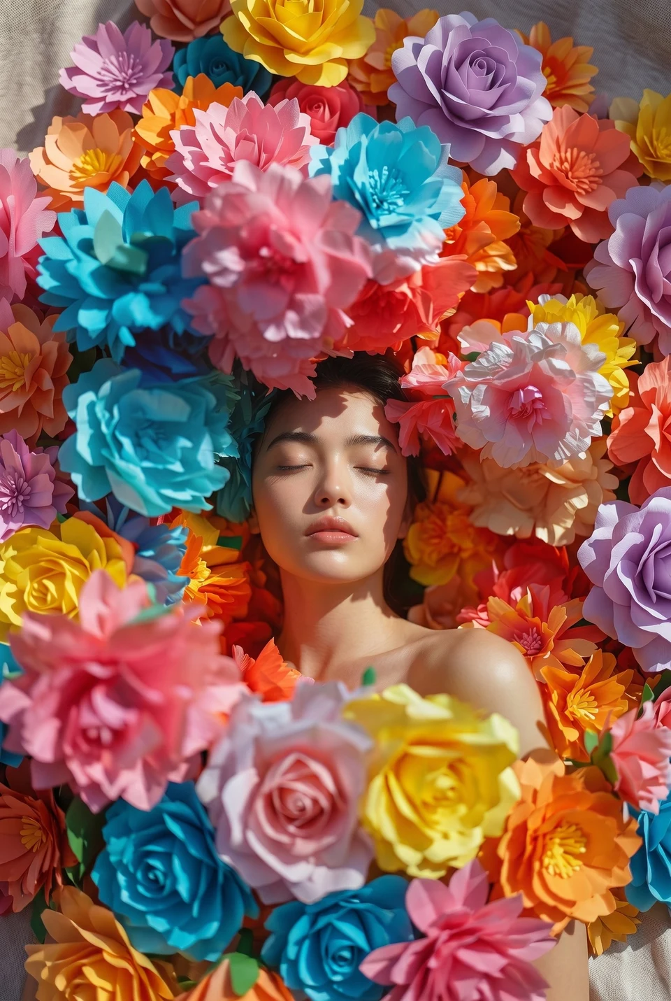 High Fashion Beauty Portrait in Colorful Paper