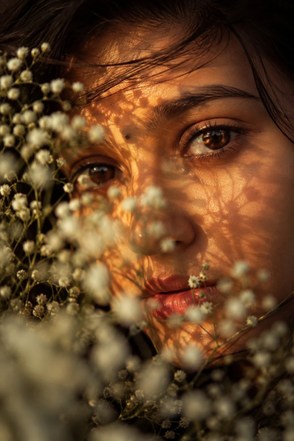 South Asian woman portrait with baby's breath