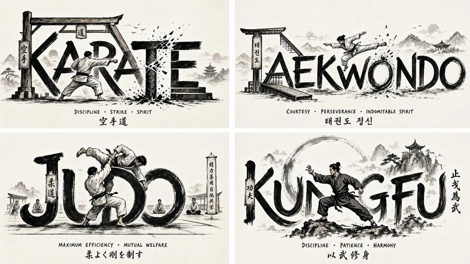 Martial arts calligraphy typography poster with