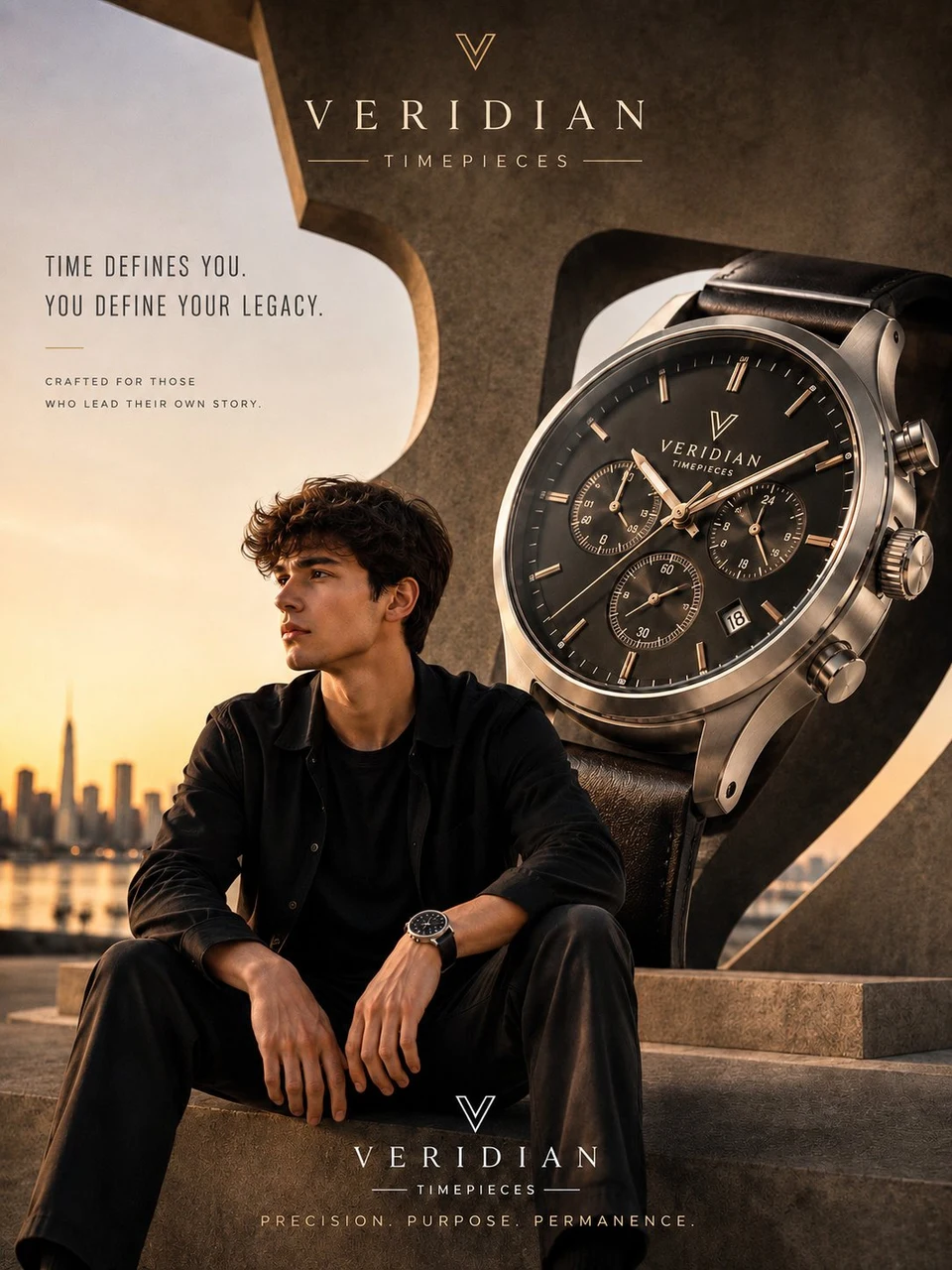 Luxury watch advertisement featuring young male