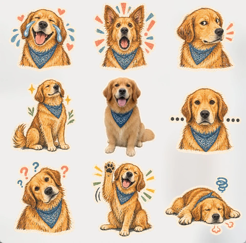 Golden Retriever sticker sheet meme expressions