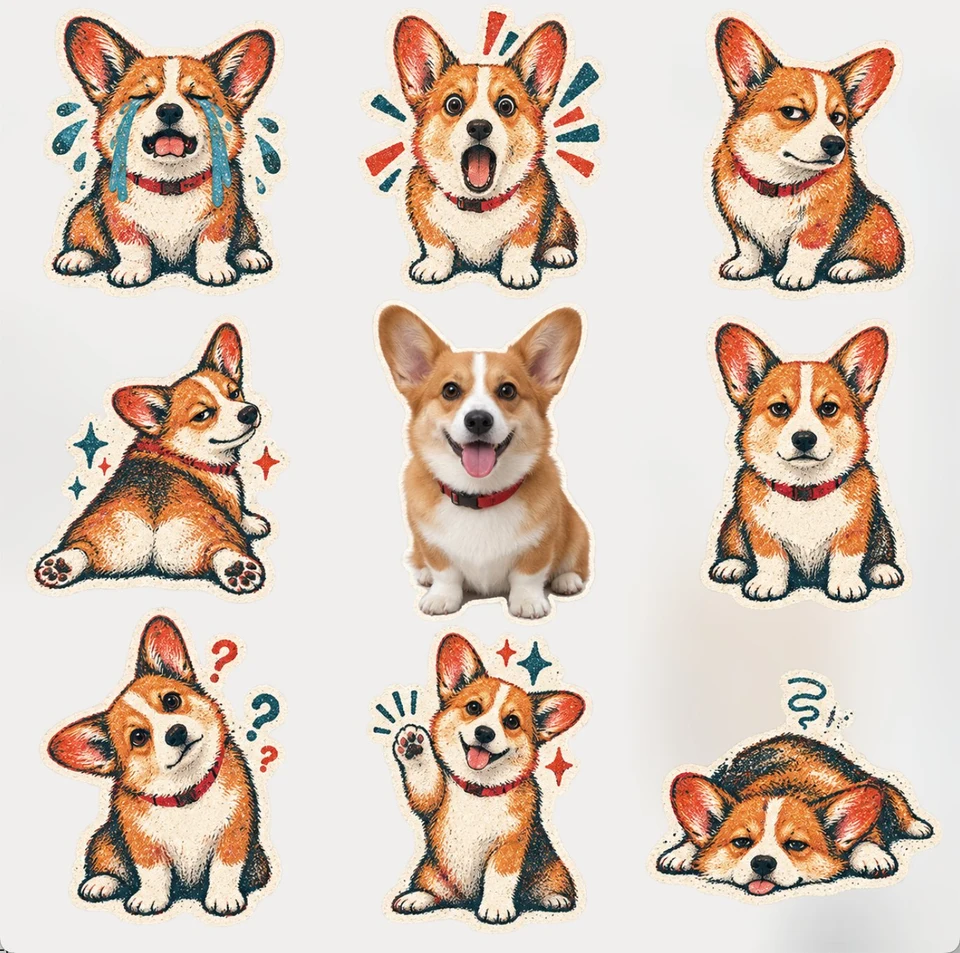 Corgi meme sticker sheet with emoticons