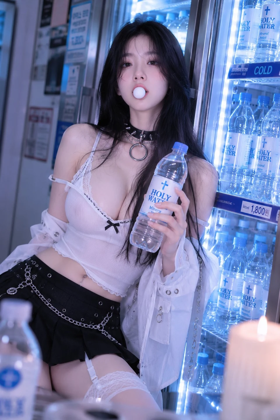 Young East Asian woman holding water bottle with