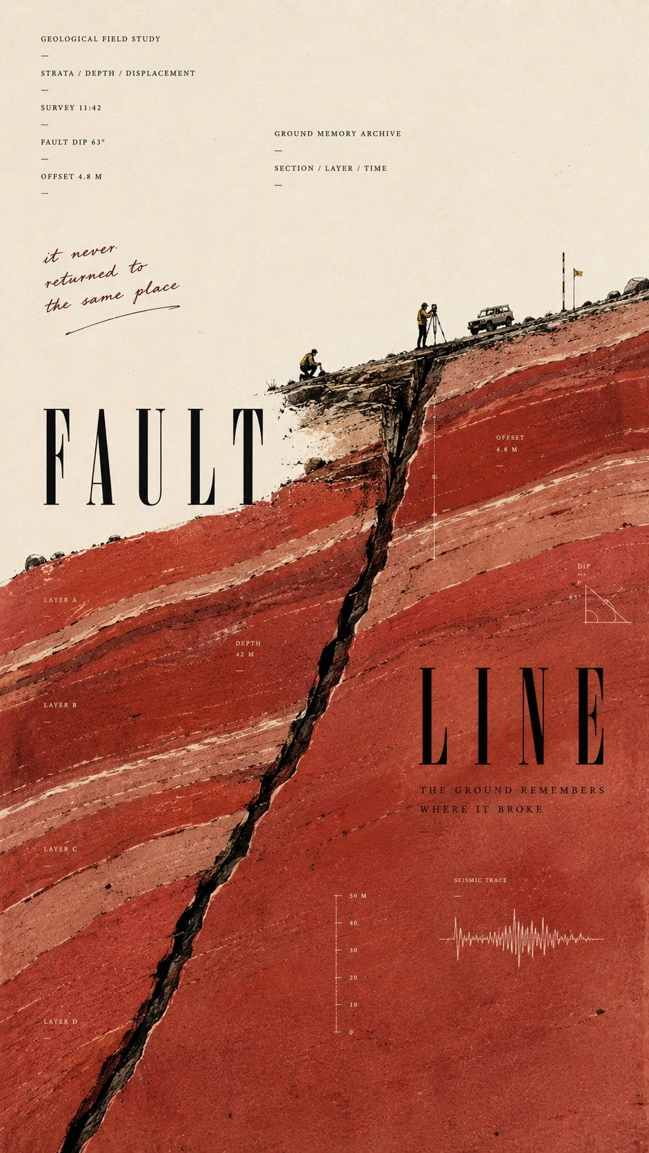 Minimalist Geological Fault Poster with Surveyors