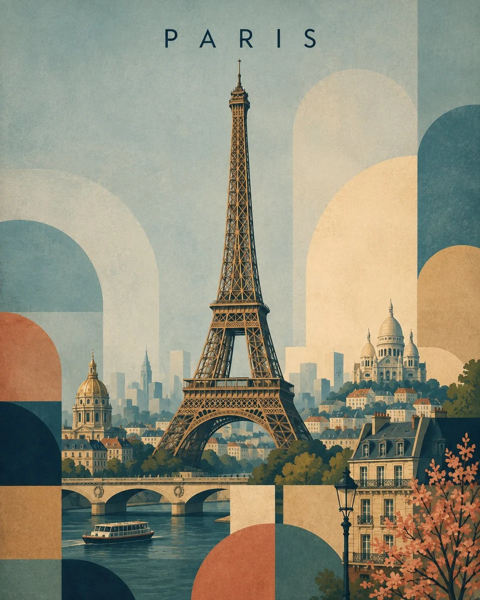 Paris Vintage Travel Poster With Eiffel Tower