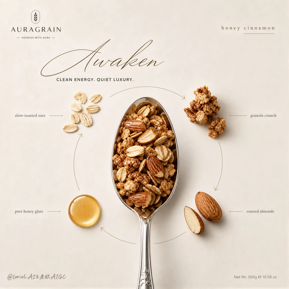 Premium Granola Advertising Poster with Silver Spoon