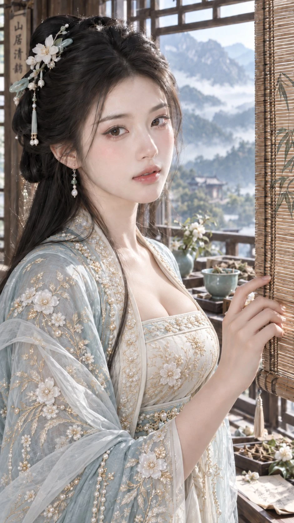 Ancient Chinese Hanfu Lady Mountain Dwelling