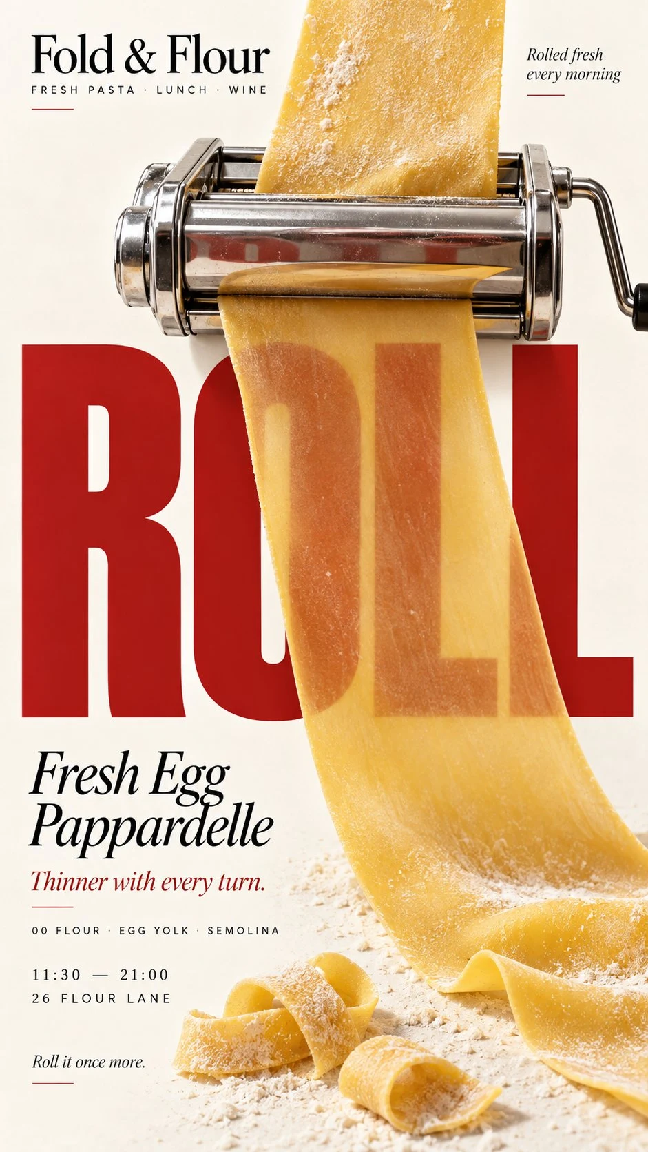 Fresh egg pasta thickness transition typography