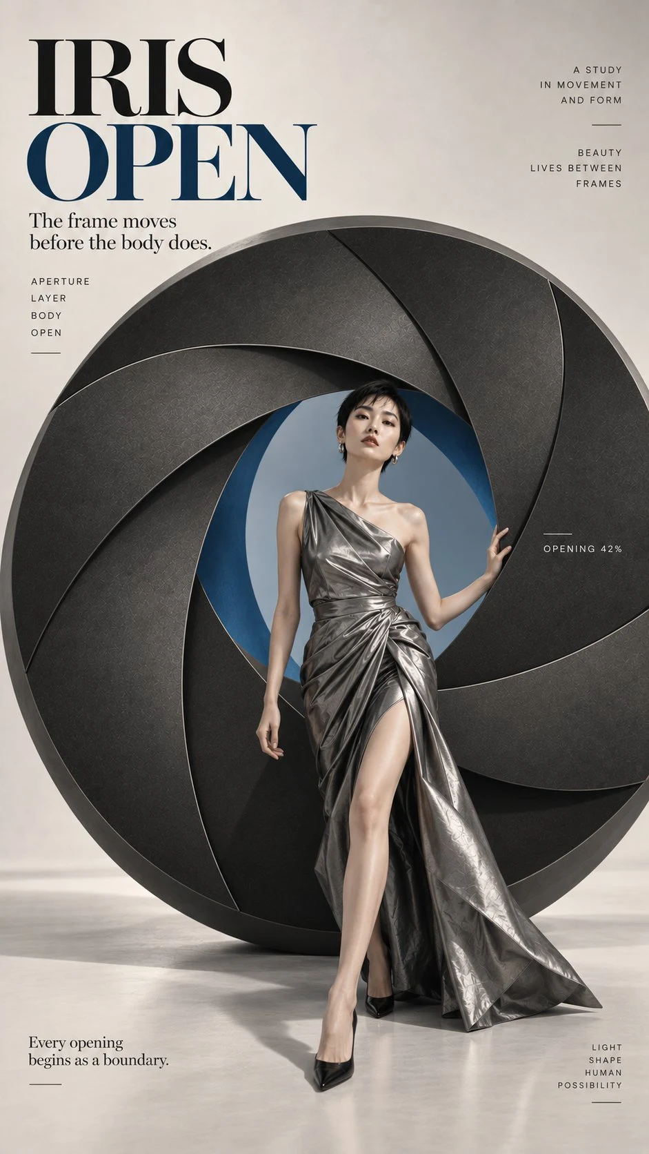 IRIS OPEN High-Fashion Editorial Poster With Model